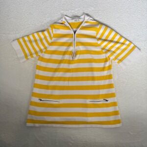 Coldwater Creek Womens Yellow White Striped Half Zip Tunic Sweater‎ Large 14